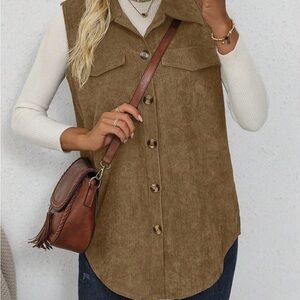 Brown Corduroy Vest with Button Front
